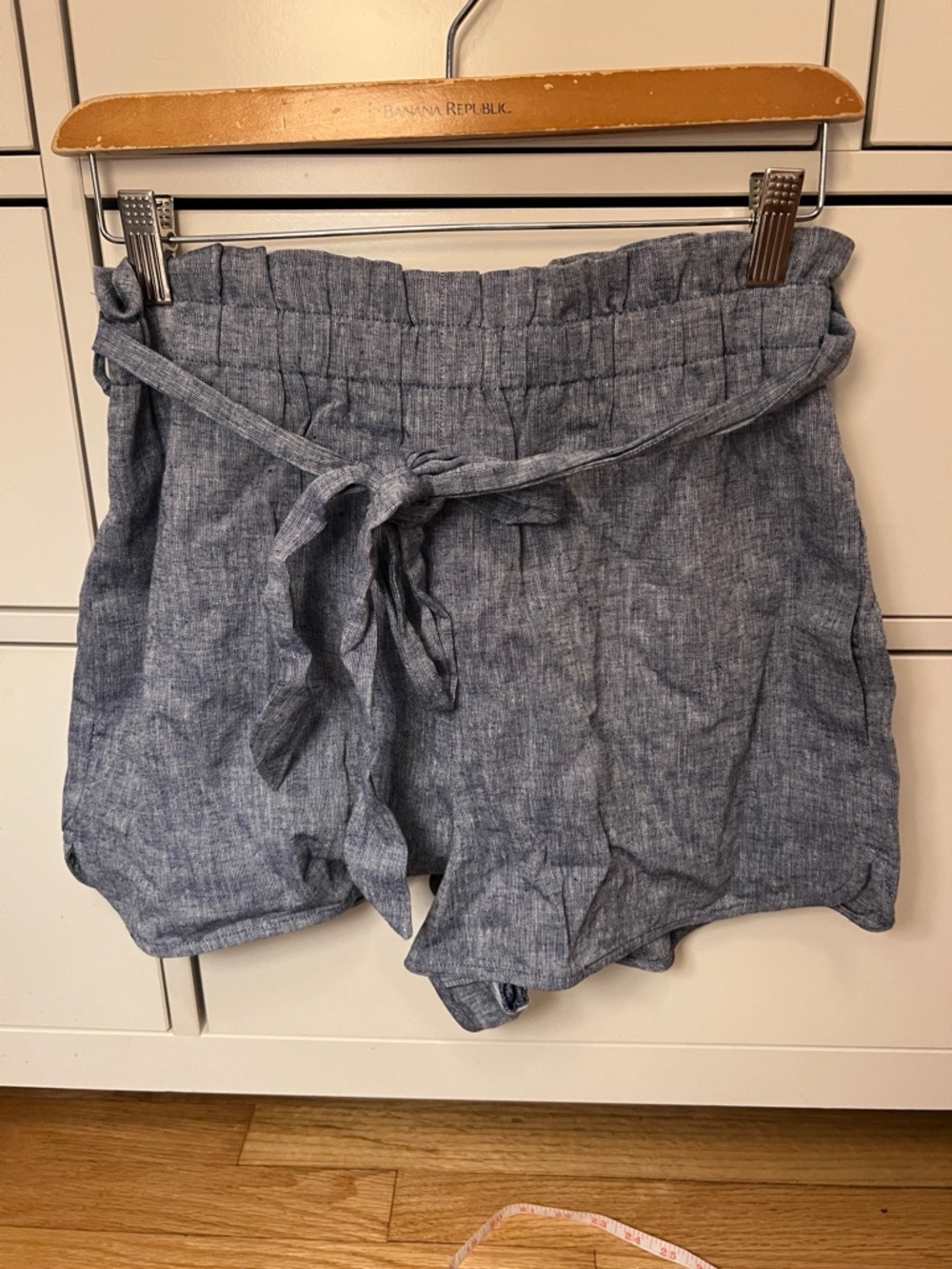 2/$7 Express High-Waist Paperbag Shorts - chambray Blue